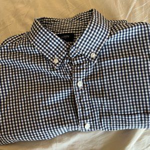 Mens J.Crew Factory Navy Blue Gingham Button Up